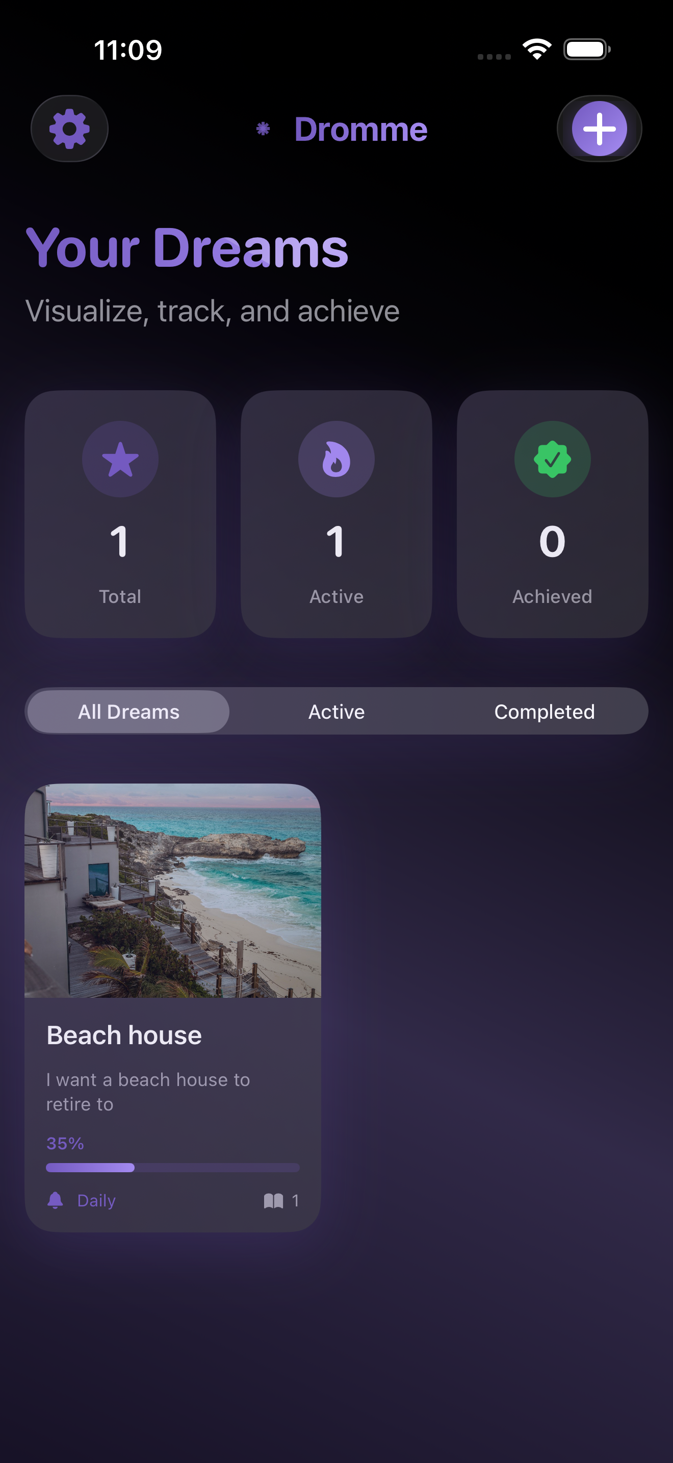 Drømme app main screen